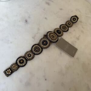ANTHROPOLOGIE NWT Honey Beaded Belt Gold Boho Stretch Elastic Waist Fall Belt S
